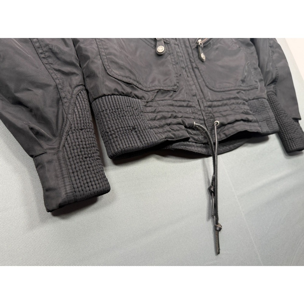 Harley-Davidson Womens Small Black Nylon Moto Bomber Jacket Orange Lining - Picture 5 of 10